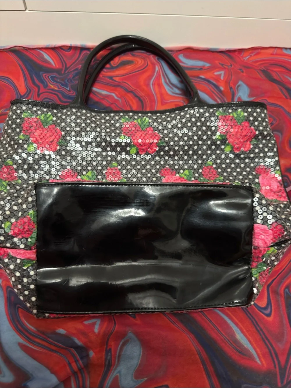 Vintage Betseyville Betsey Johnson Rose Polka Dot Sequin Tote Bag